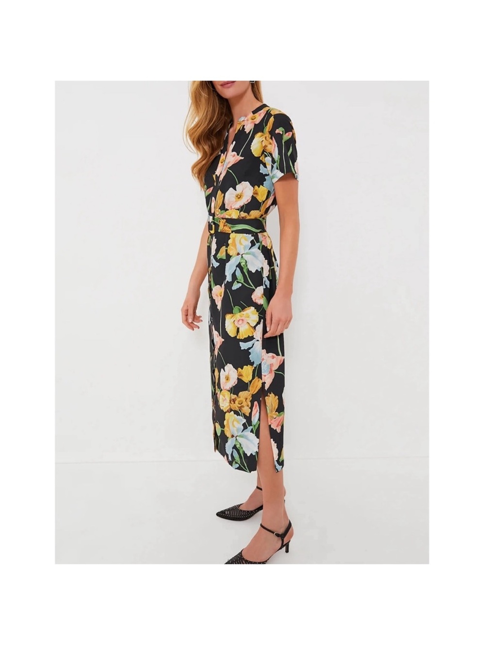 NWT  Tuckernuck Moonlit Iris Camille Midi Dress featuring a black floral print - Picture 2 of 7